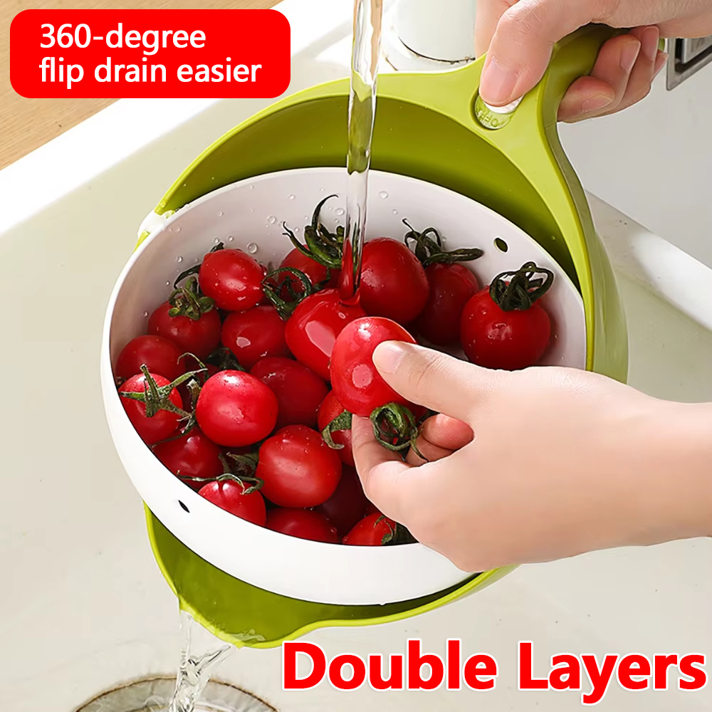 Vegetable Kitchen Gadgets - Double Drain Basket Kitchen Sink Strainer