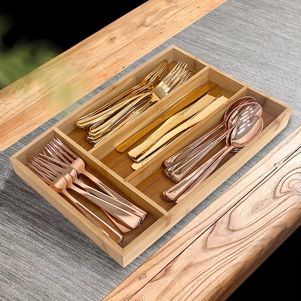Kitchen Gadgets Storage Ideas - Bamboo Cutlery Divide Storage Trays Rack