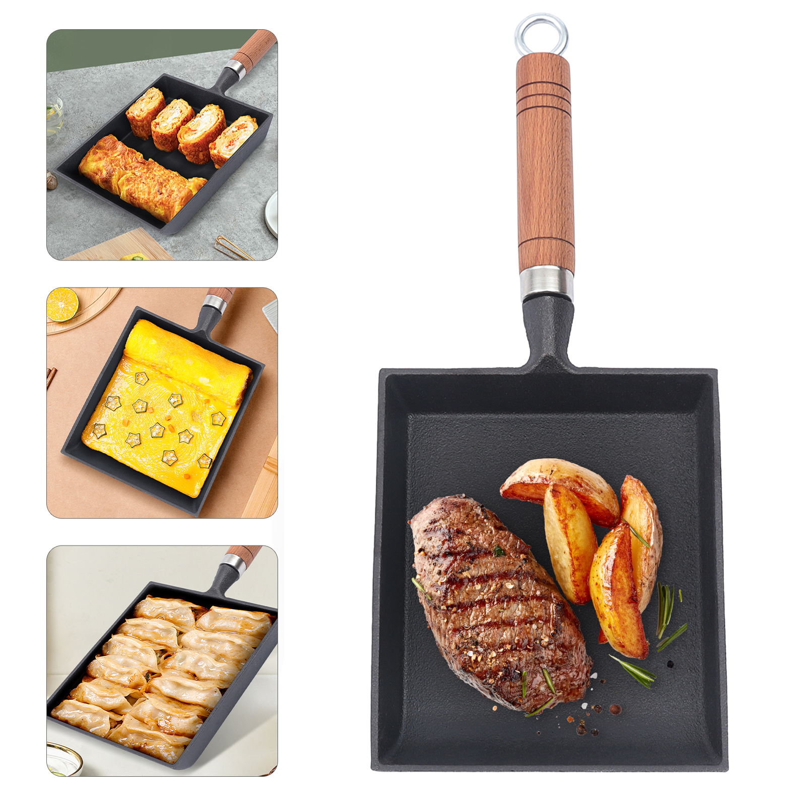 Cast Iron Skillet - 1PCS Egg Fry Pan Square Cast