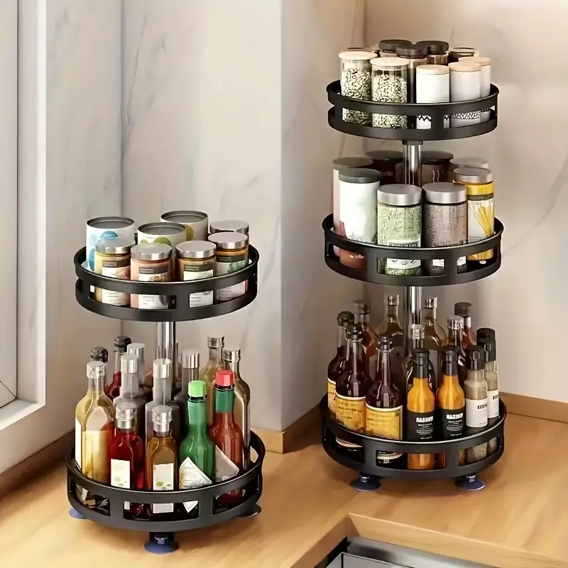 Kitchen Gadgets Storage Ideas - 3-Tier Metal Rotating Organizer Spice Rack