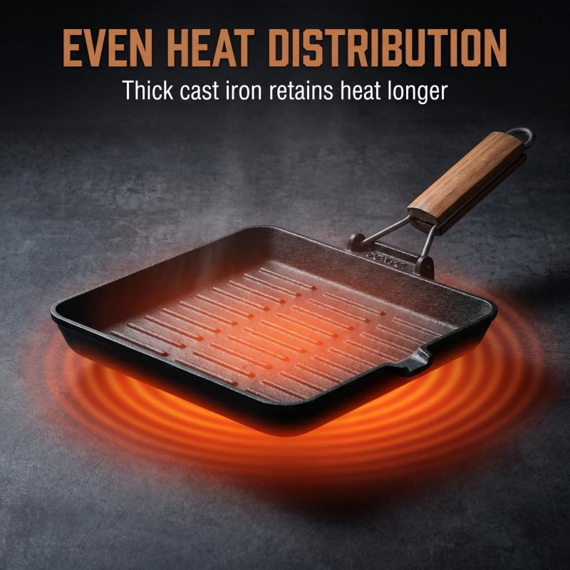 Foldable wooden handle Square  - Cast Iron Skillet บทวิจารณ์และราคา