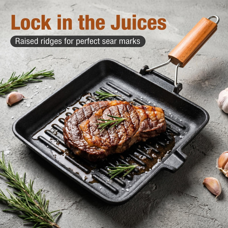 Foldable wooden handle Square  - Cast Iron Skillet บทวิจารณ์และราคา