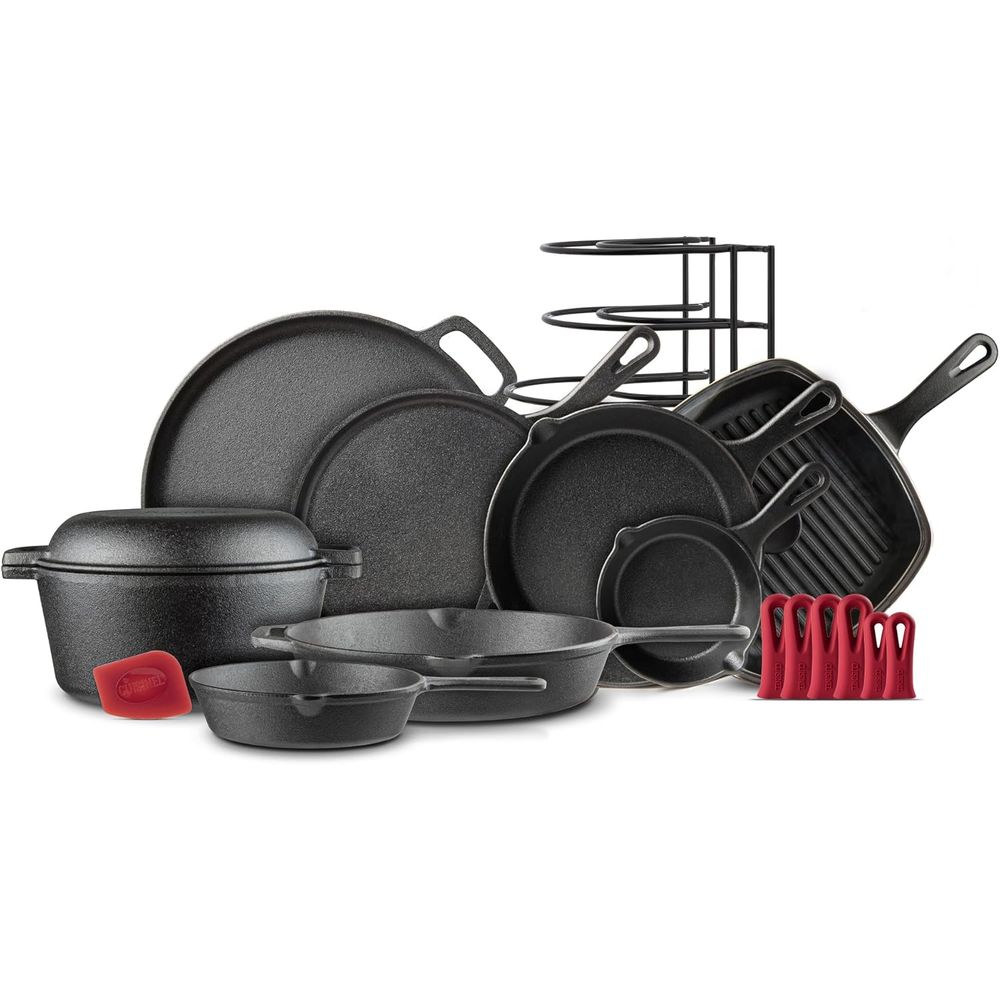 18-Piece Cast Iron Cookware Se - Cast Iron Skillet บทวิจารณ์และราคา