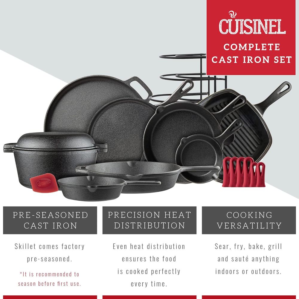 18-Piece Cast Iron Cookware Se - Cast Iron Skillet บทวิจารณ์และราคา