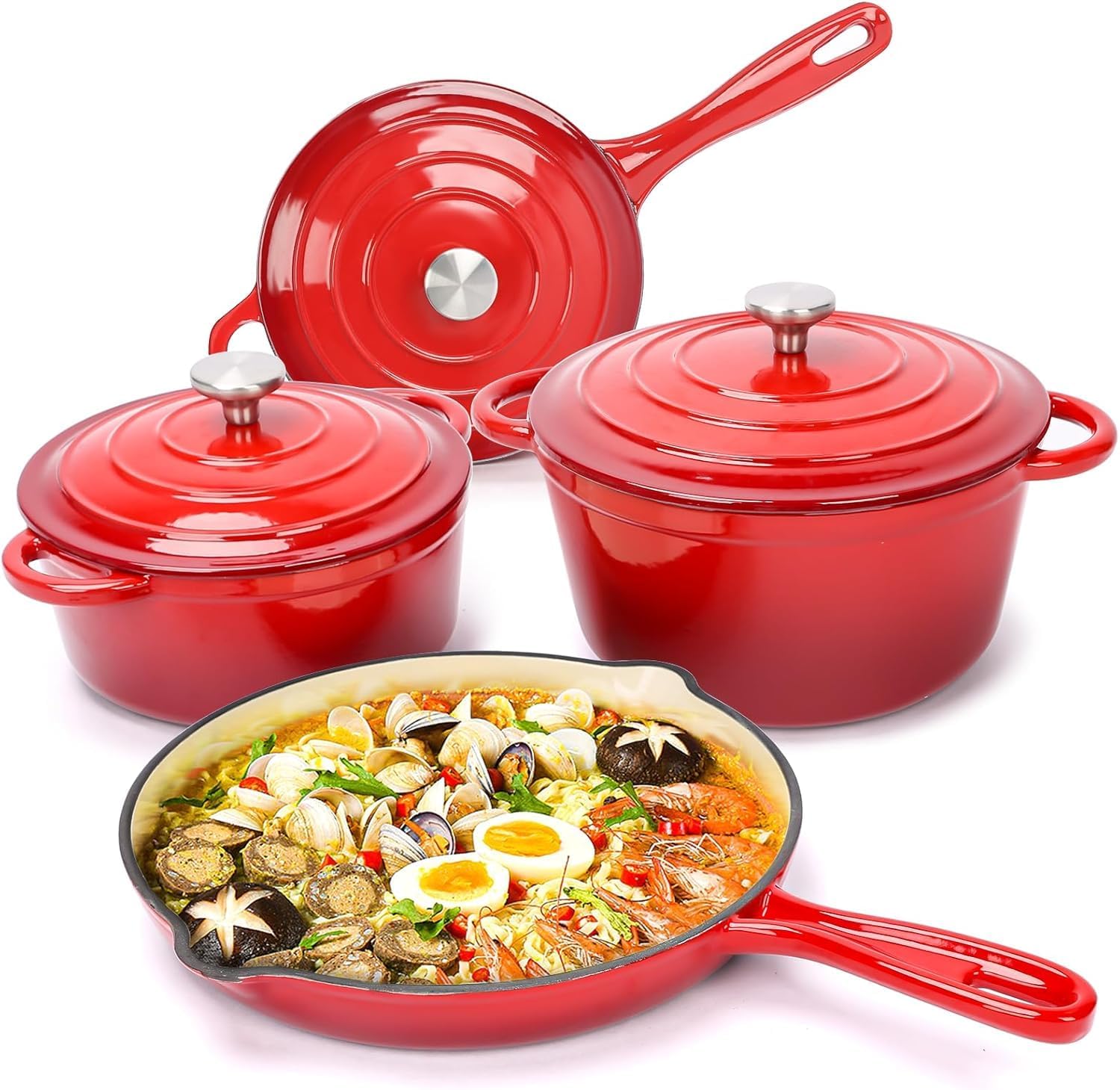 Enameled Cast Iron Cookware Se - Cast Iron Skillet บทวิจารณ์และราคา
