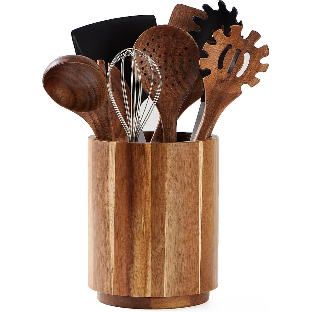 Acacia Wood Utensil Holder for - Kitchen Utensil Holder บทวิจารณ์และราคา