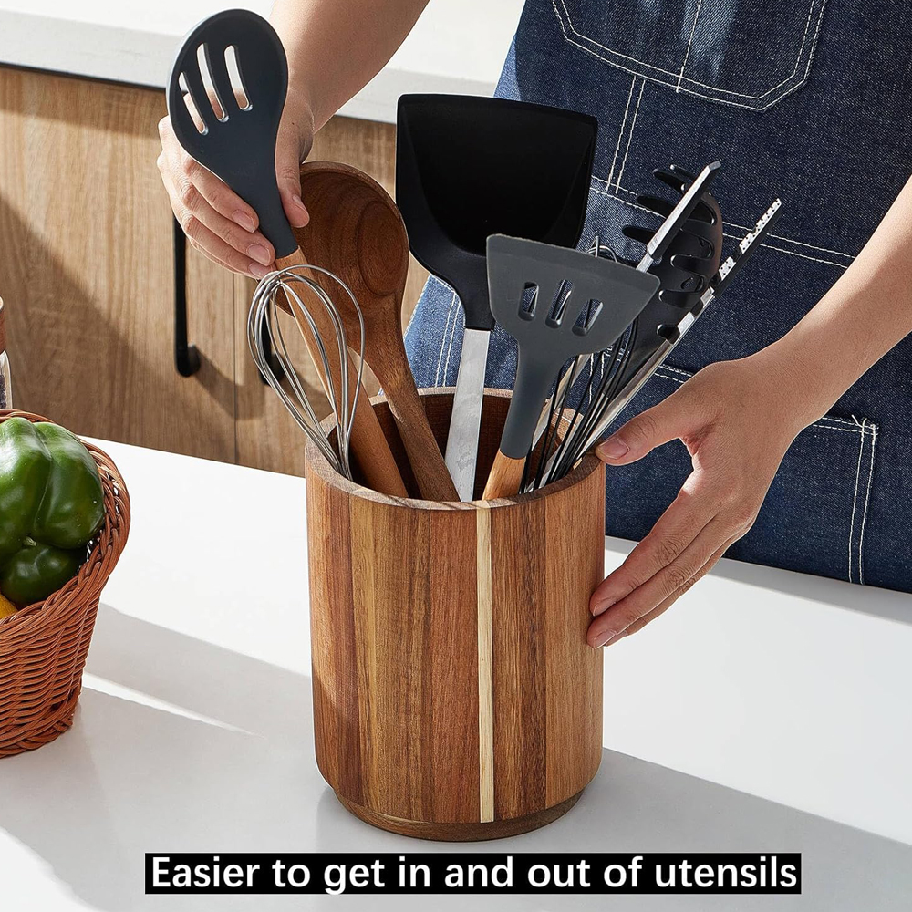 Acacia Wood Utensil Holder for - Kitchen Utensil Holder บทวิจารณ์และราคา