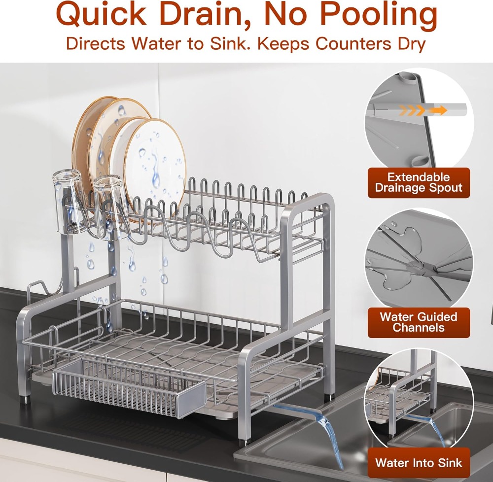 2 Tier Dish Drying Rack for Ki - Kitchen Utensil Holder บทวิจารณ์และราคา