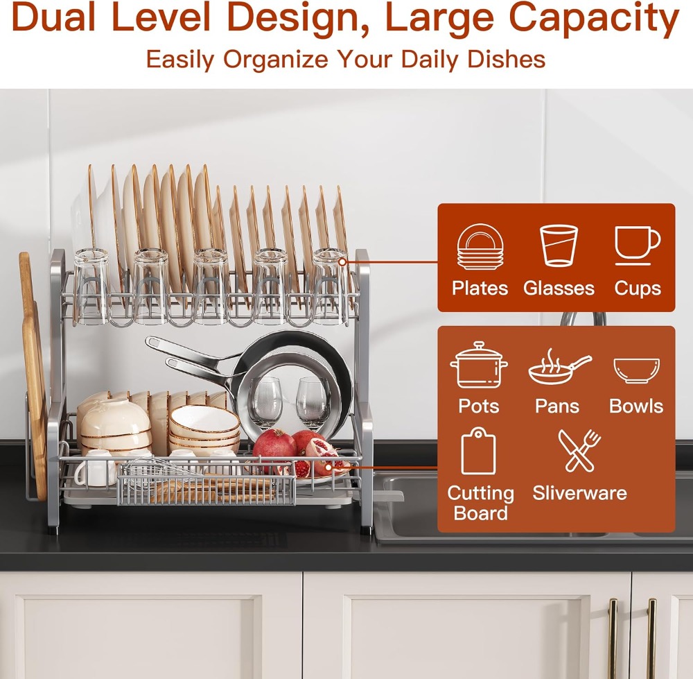 2 Tier Dish Drying Rack for Ki - Kitchen Utensil Holder บทวิจารณ์และราคา